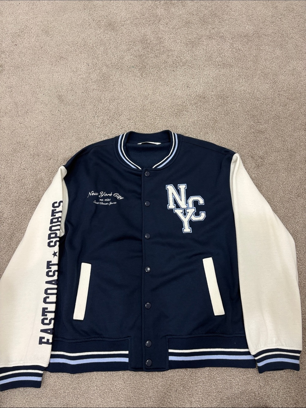 Bluenotes Navy and Cream NYC Varsity Jacket